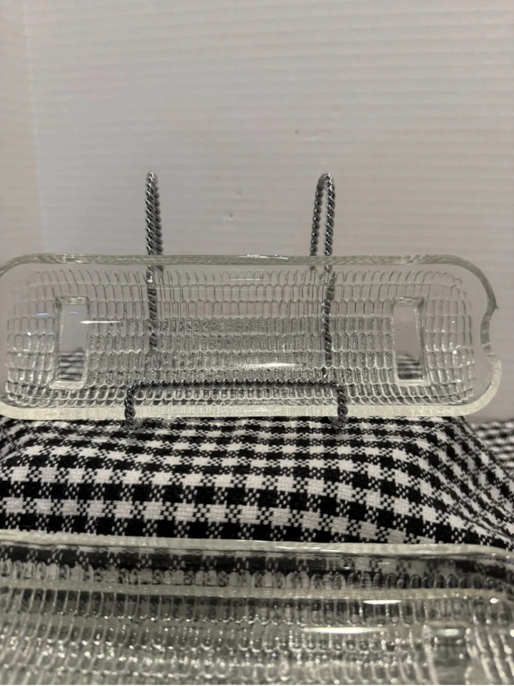 4 Vintage Clear Embossed Glass CORN ON THE COB Butter Dish Holder Footed
